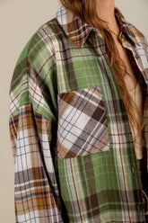 Plaid Long Sleeve Color Matching Coat Thin Outerwear